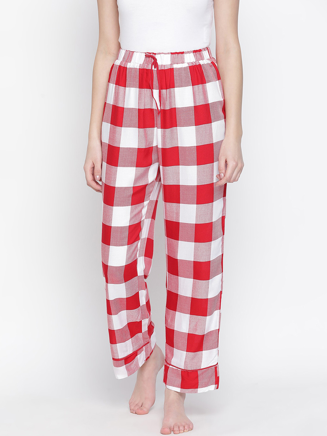 

Oxolloxo Women Red & White Checked Lounge Pants