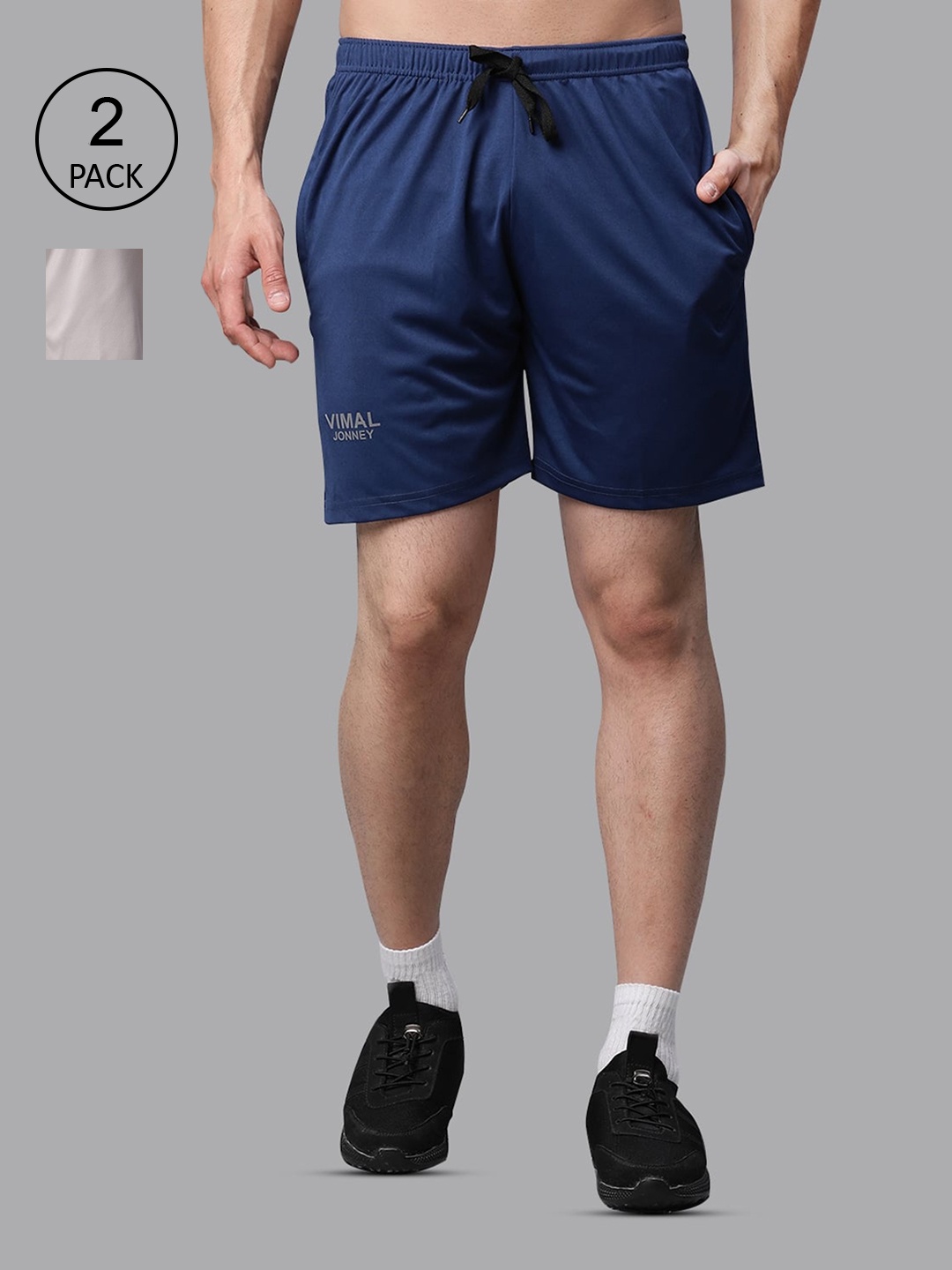 

MACK JONNEY JONNEY Men Pack of 2 Grey Melange Training or Gym Sports Shorts
