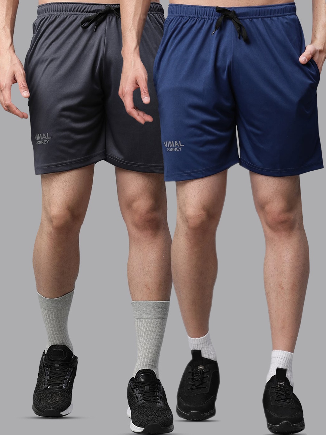 MACK JONNEY JONNEY Men Blue & Grey Pack of 2 Training or Gym Sports Shorts