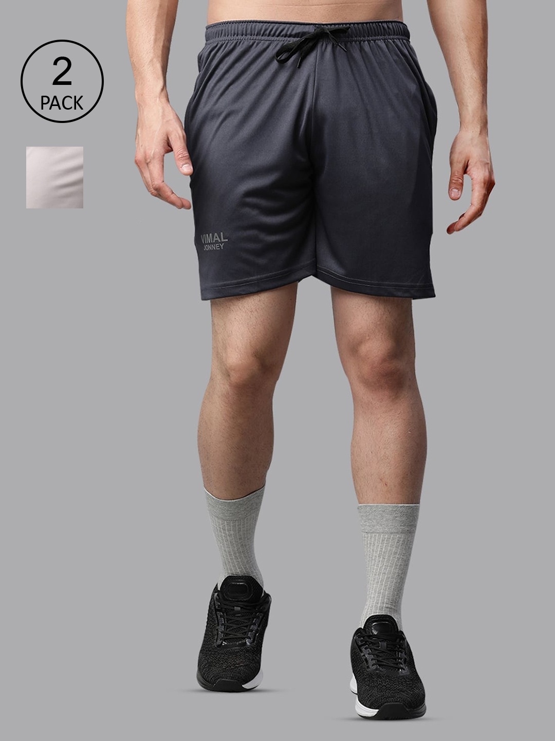 

MACK JONNEY JONNEY Men Pack of 2 Grey Melange Training or Gym Sports Shorts