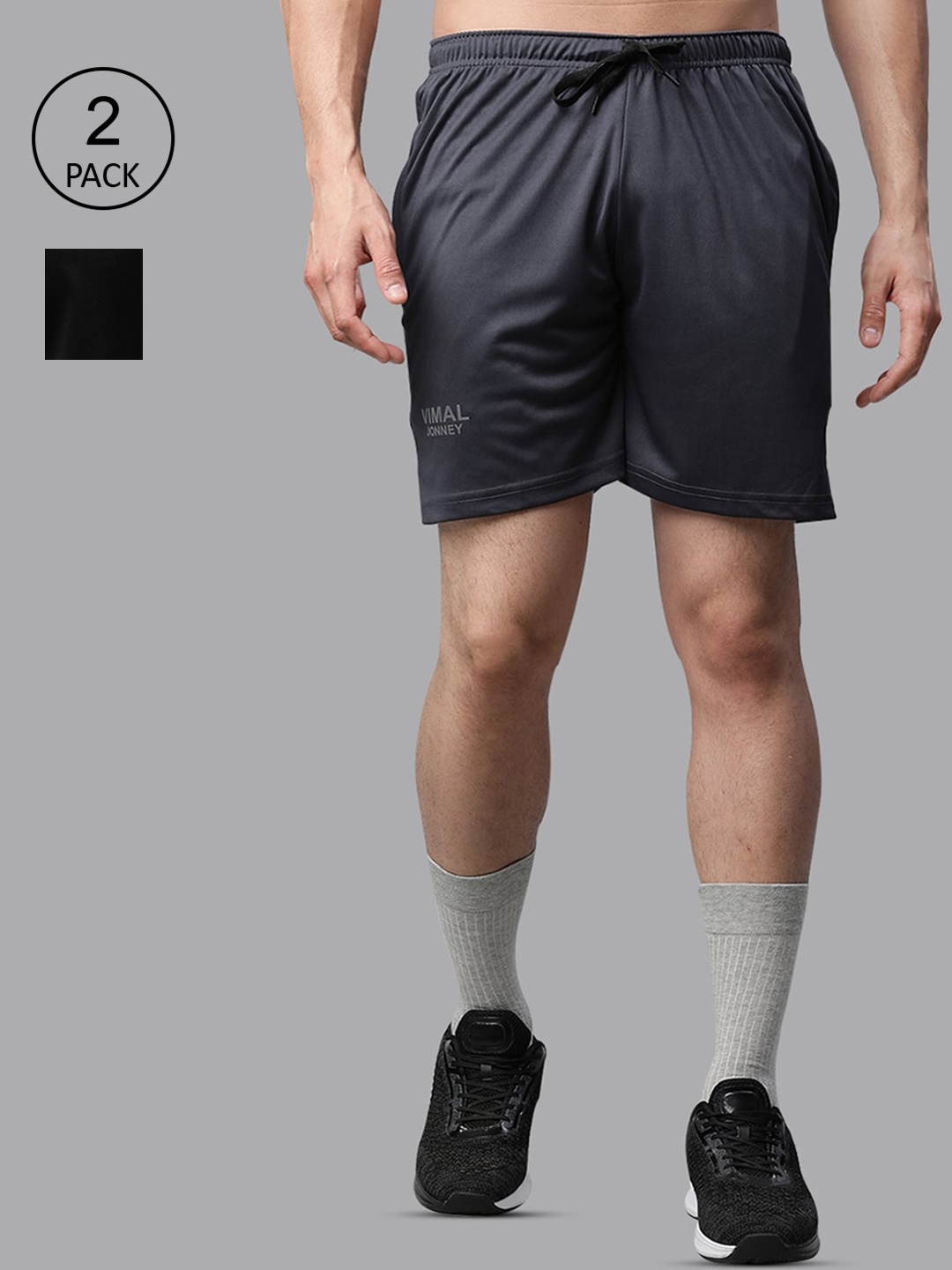 

MACK JONNEY JONNEY Men Pack of 2 Black & Grey Training or Gym Shorts