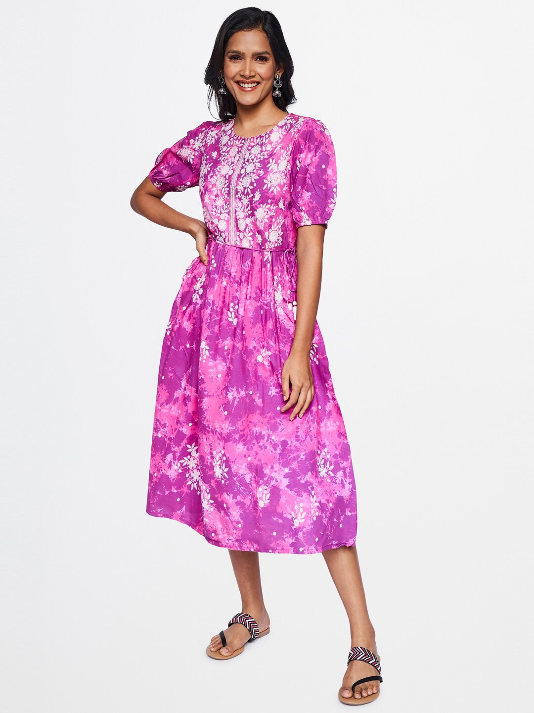 itse Magenta & White Tie and Dye Midi Dress