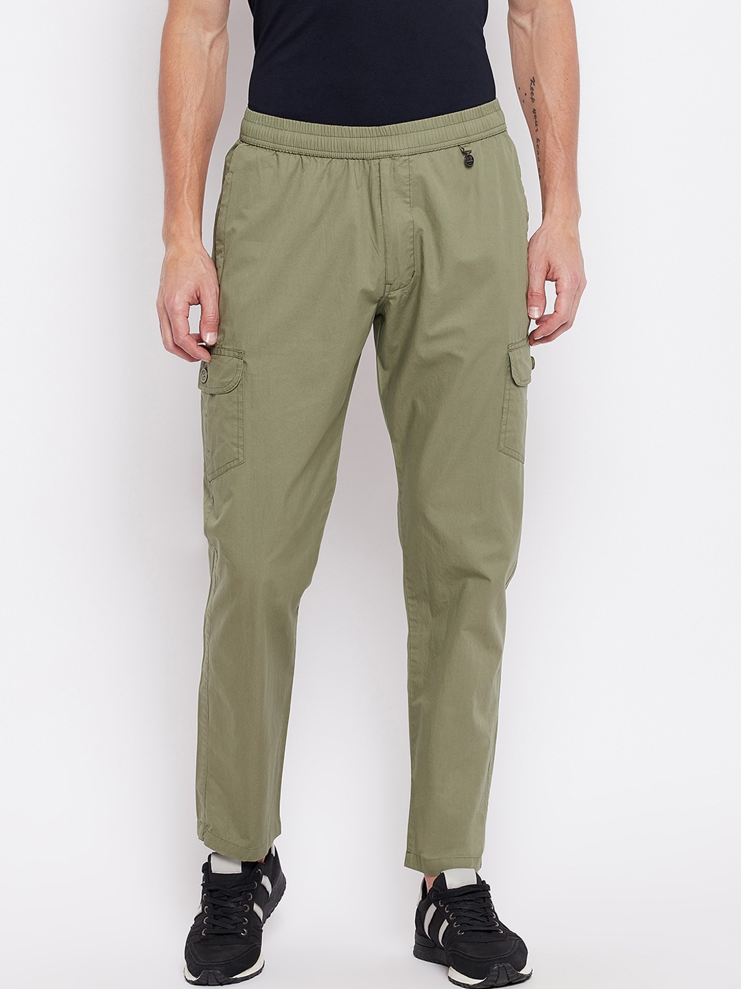 

Okane Men Olive Solid Cotton Track Pants