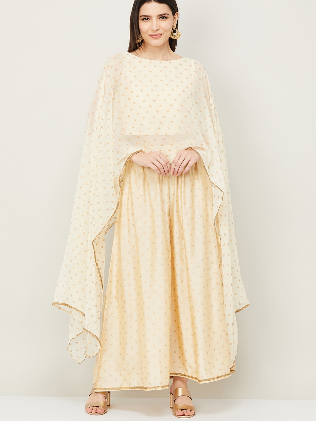 

Melange by Lifestyle Women Beige Ethnic Motifs Printed Top with Palazzos