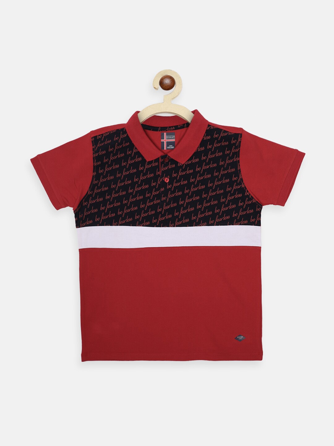 

AXM CHAMP Boys Red & White Colorblocked Polo Collar T-shirt