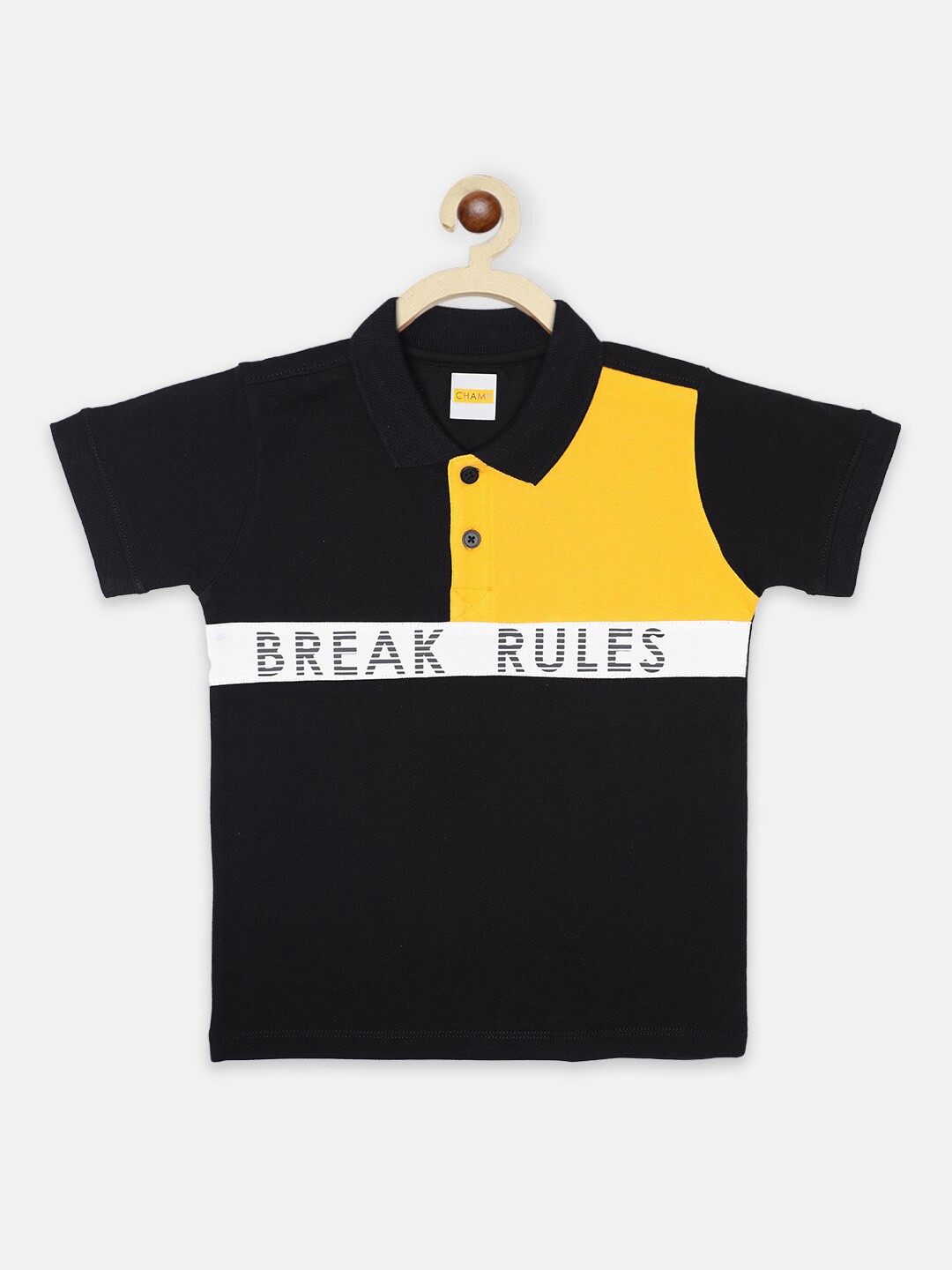 

AXM CHAMP Boys Black Colourblock Cotton Polo Collar T-shirt