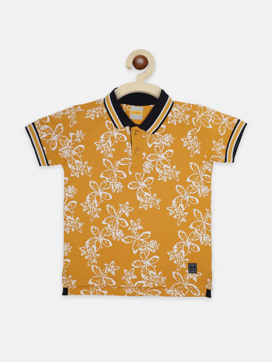 

AXM CHAMP Boys Yellow & White Floral Printed Polo Collar T-shirt