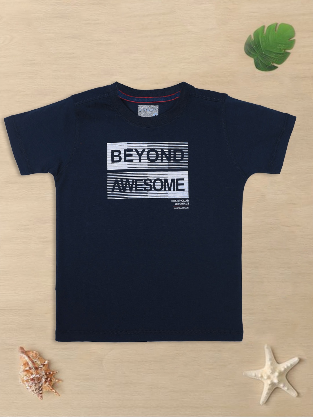 

AXM CHAMP Boys Navy Blue Printed Polo Collar Cotton T-shirt
