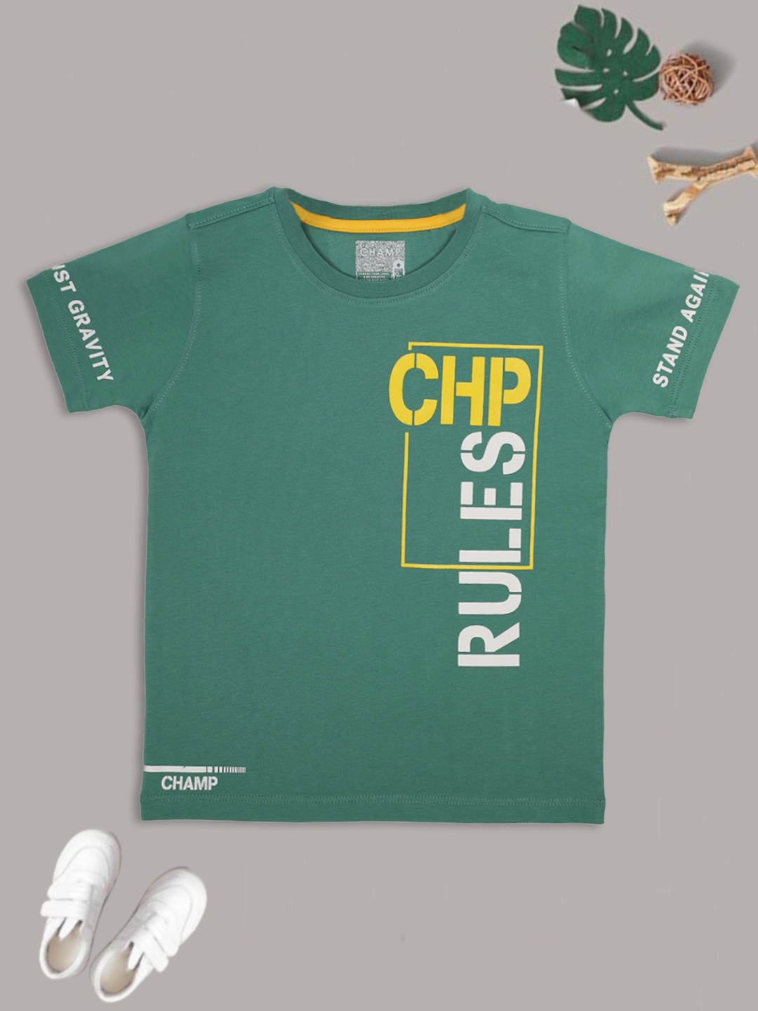 

AXM CHAMP Boys Green Typography Printed T-shirt