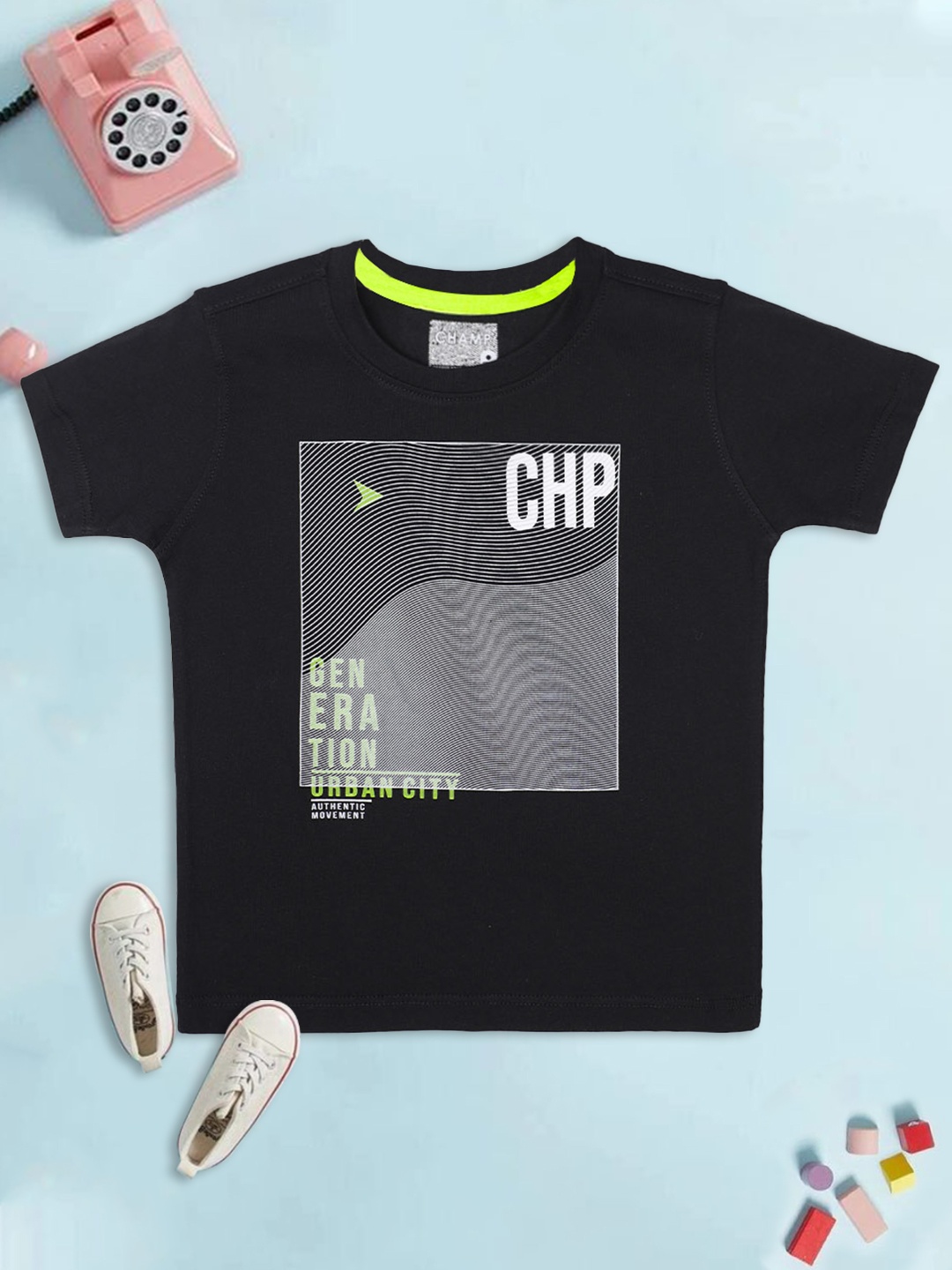 AXM CHAMP Boys Black & White Typography Printed T-shirt