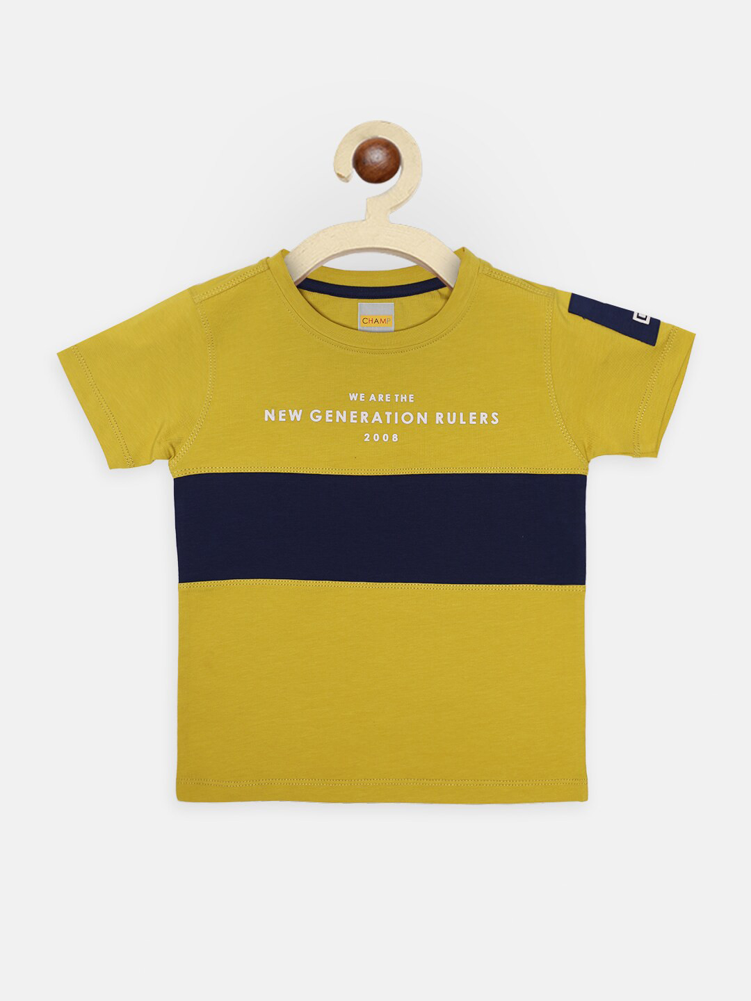 

AXM CHAMP Boys Yellow & Navy Blue Colourblocked T-shirt