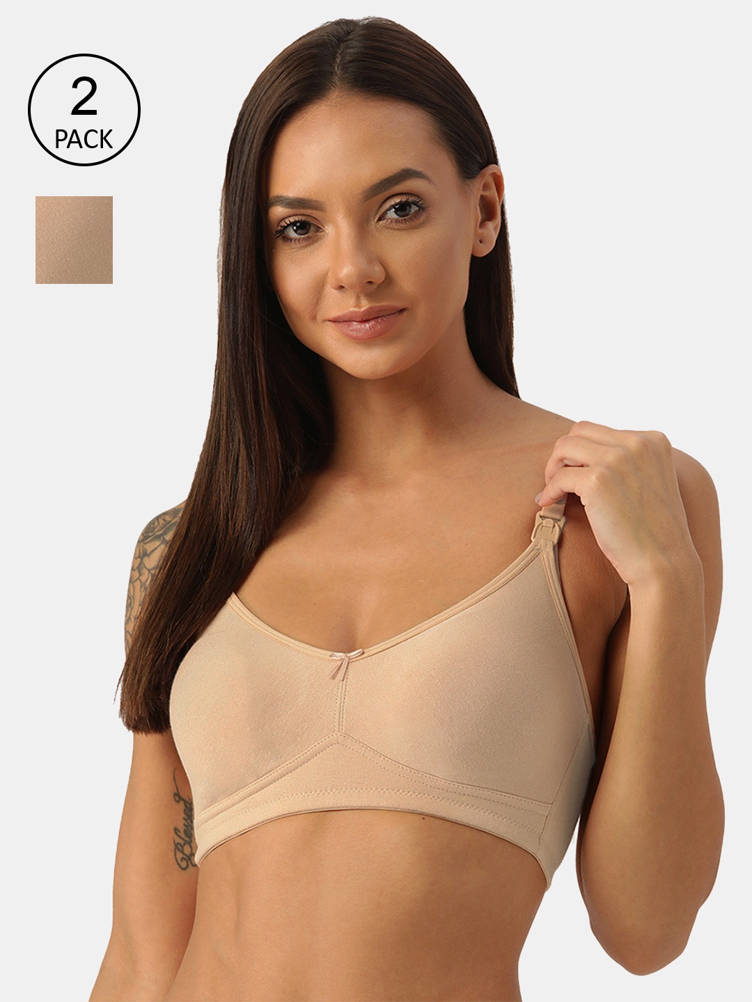 

Inner Sense Beige Organic Cotton Antimicrobial Soft Nursing Bra with Removable Pads Pack Of 2 IMB011A_11A