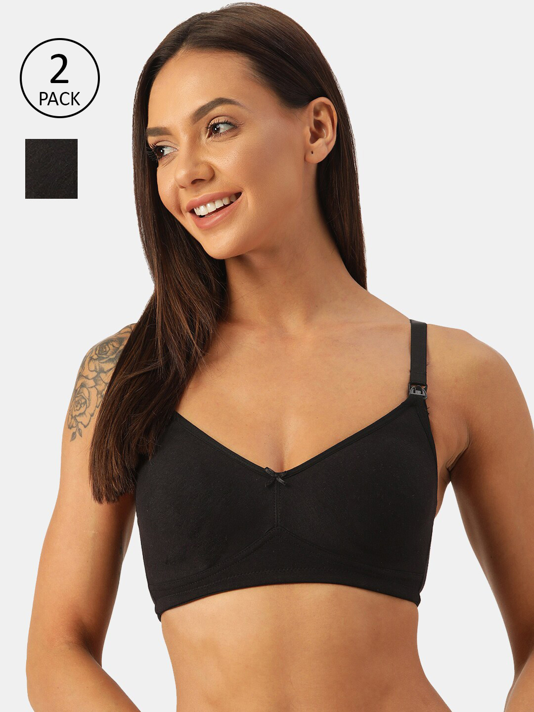 

Inner Sense Pack Of 2 Black Organic Cotton Antimicrobial Bra