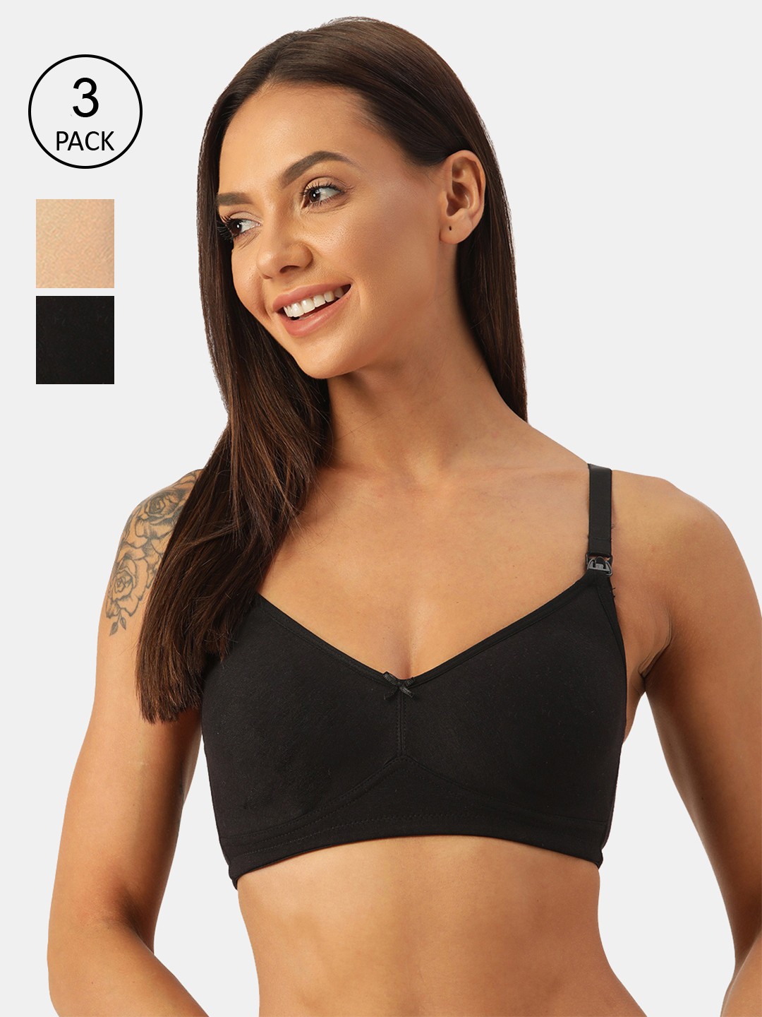 

Inner Sense Set Of 3 Black & Beige Organic Cotton Maternity Bras