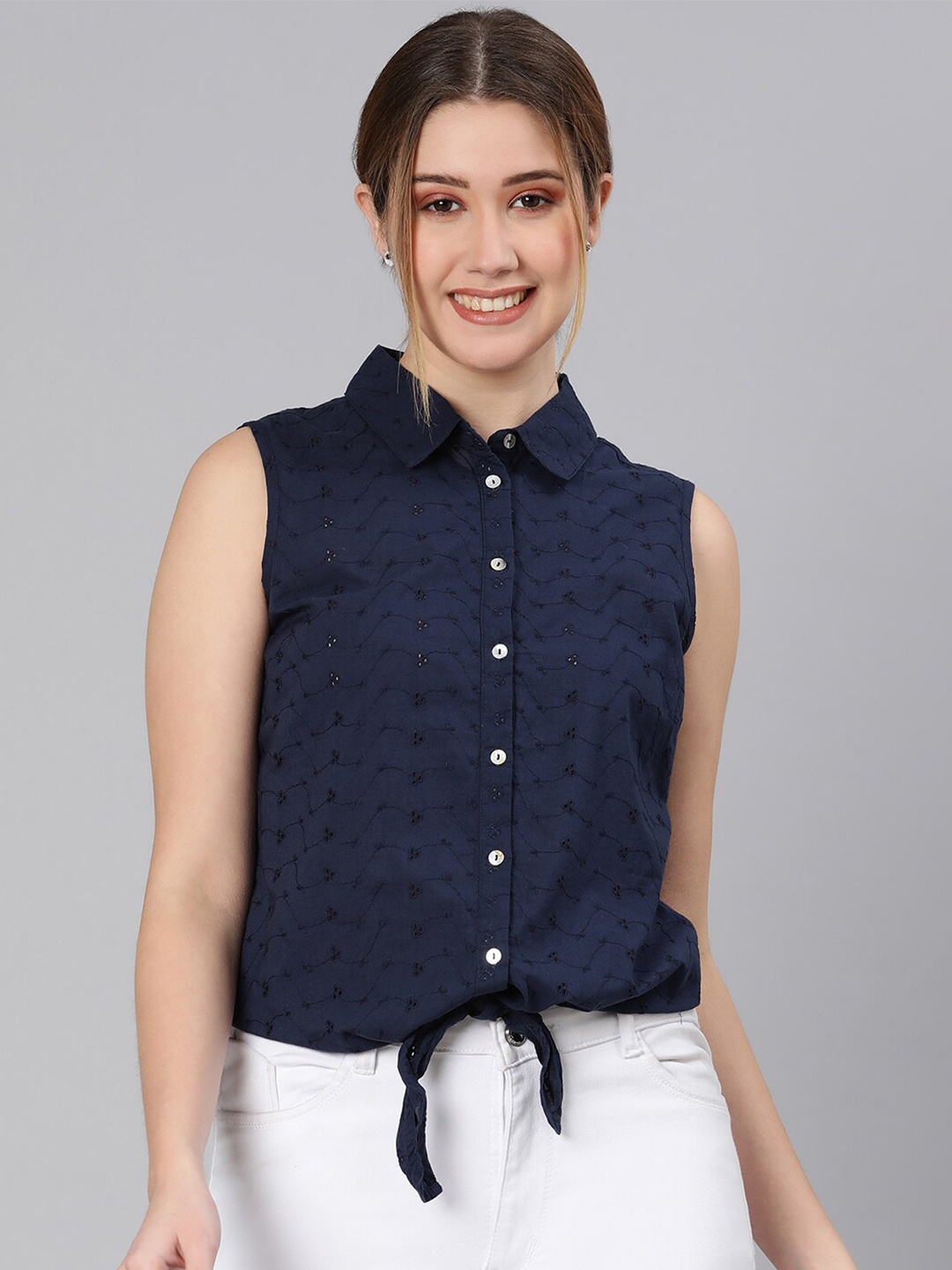 

Oxolloxo Women Blue Solid Comfort Cotton Casual Shirt