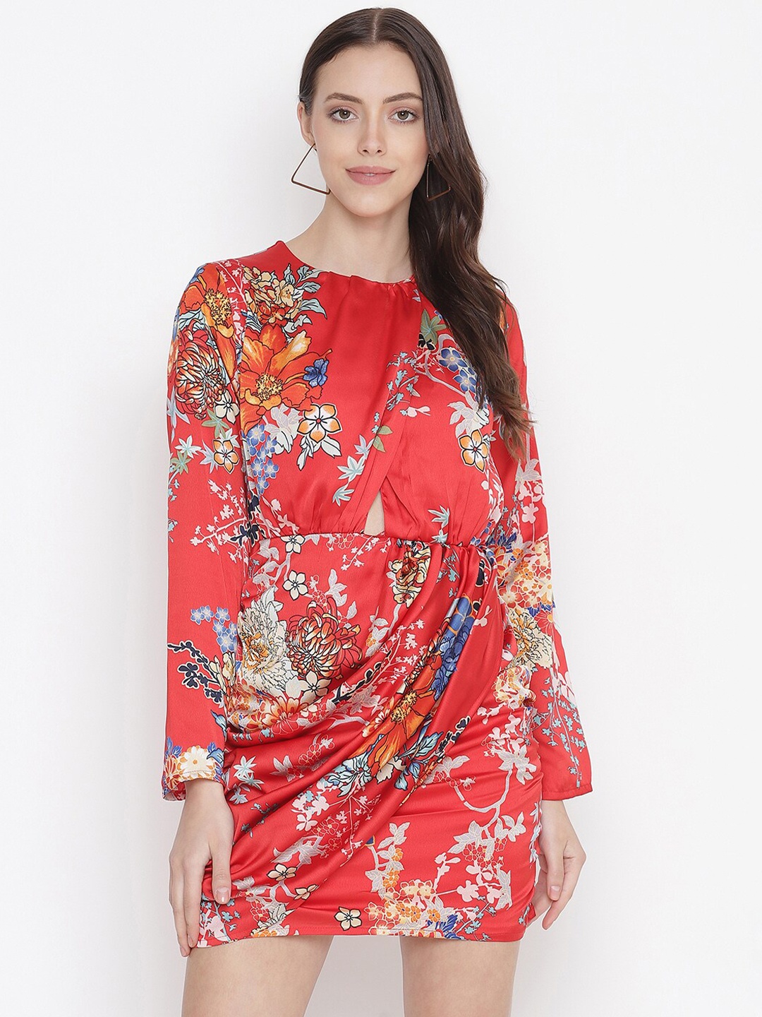 

Oxolloxo Red & Blue Floral Satin Wrap Dress