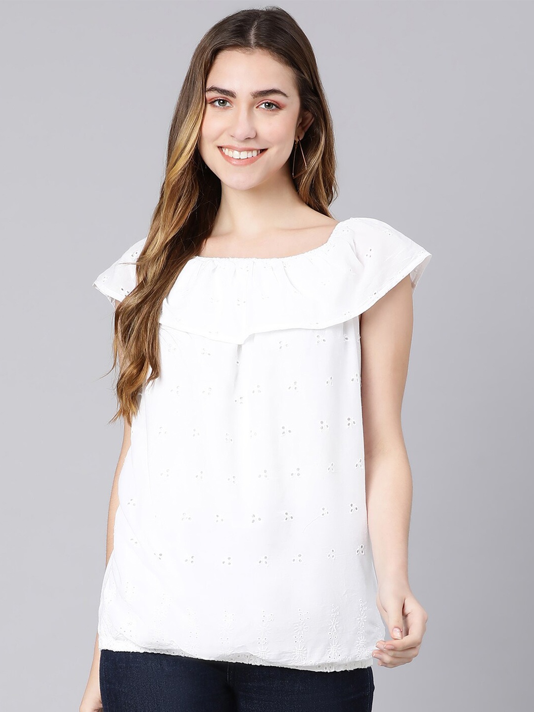

Oxolloxo White Ruffles Pure Cotton Top