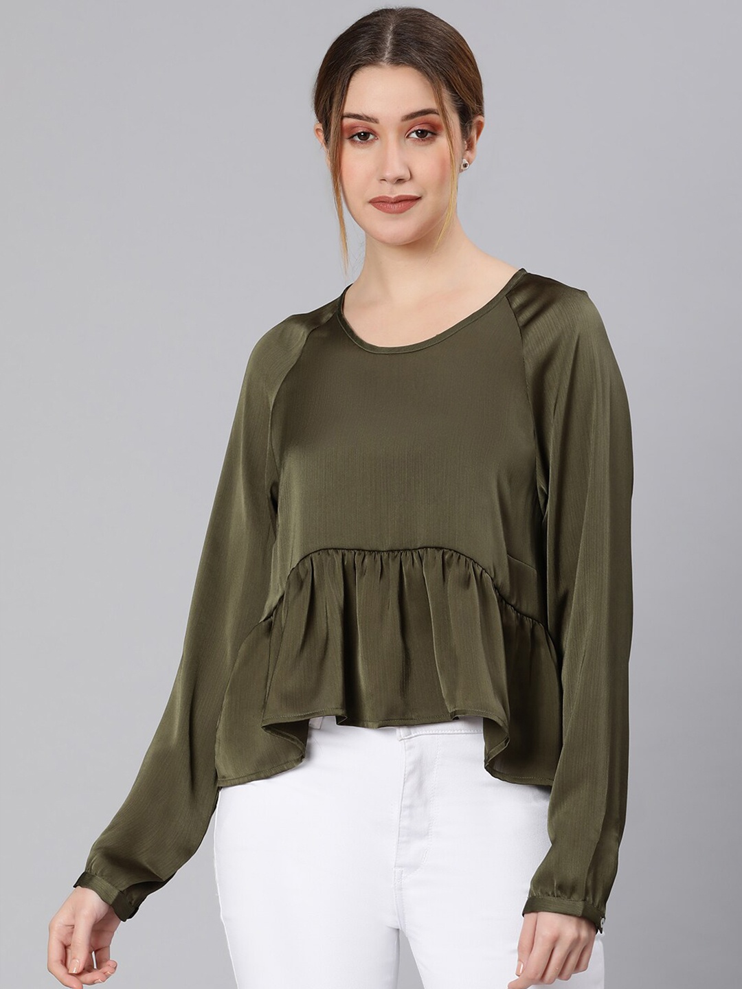 

Oxolloxo Green Satin Cinched Waist Top