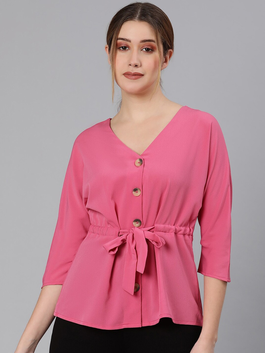 

Oxolloxo Pink Extended Sleeves Cinched Waist Top