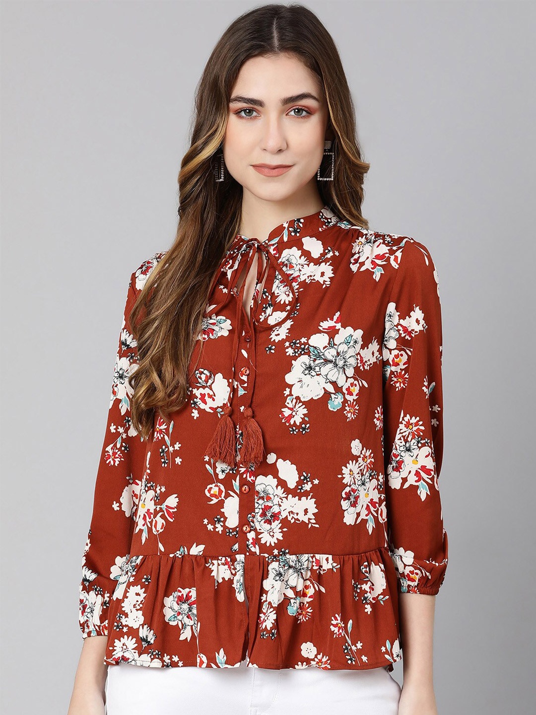 

Oxolloxo Rust Floral Print Blouson Top