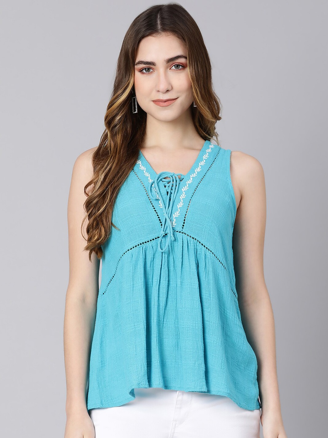 

Oxolloxo Blue Embroidered Top