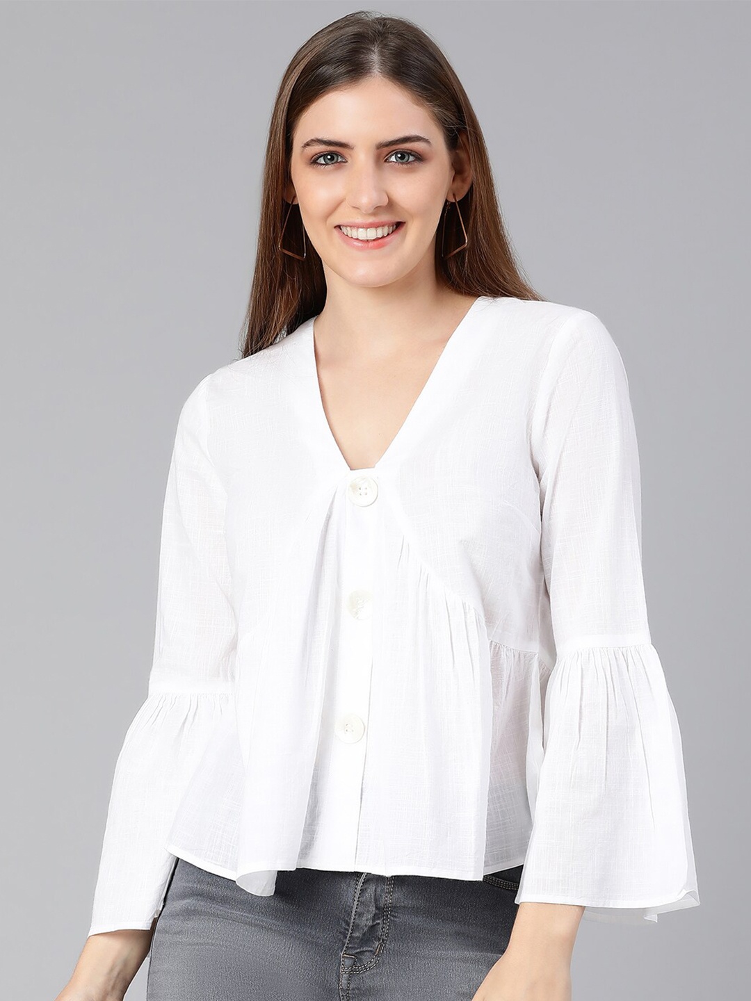 

Oxolloxo Women White Solid Pure Cotton A-Line Top
