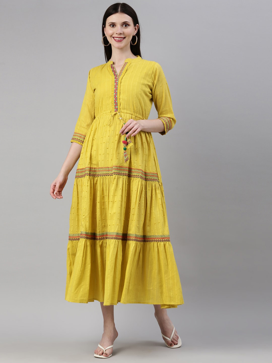 

Neerus Women Yellow A-Line Midi Dress
