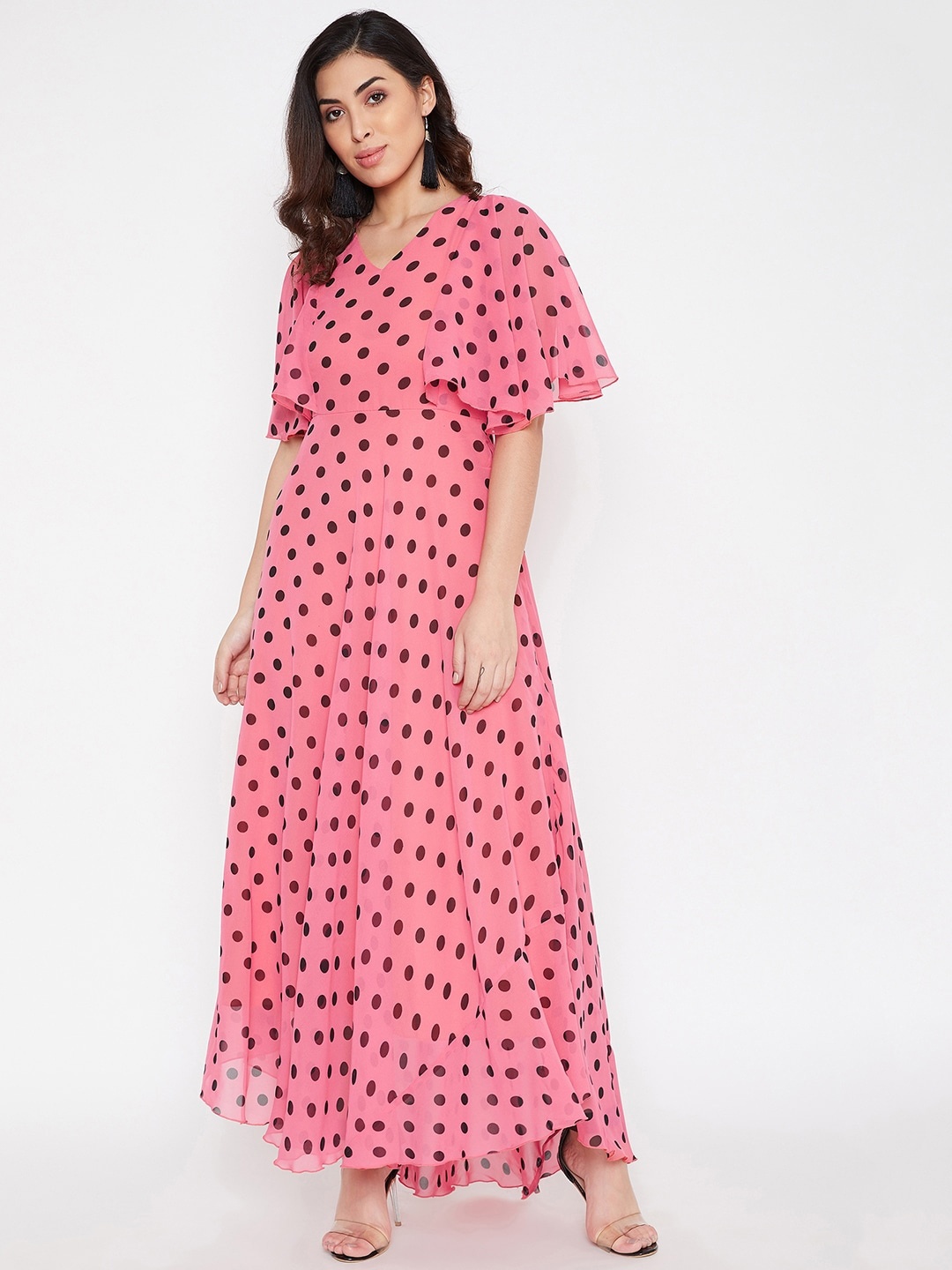 

HELLO DESIGN Pink & Black Georgette A-Line Maxi Dress