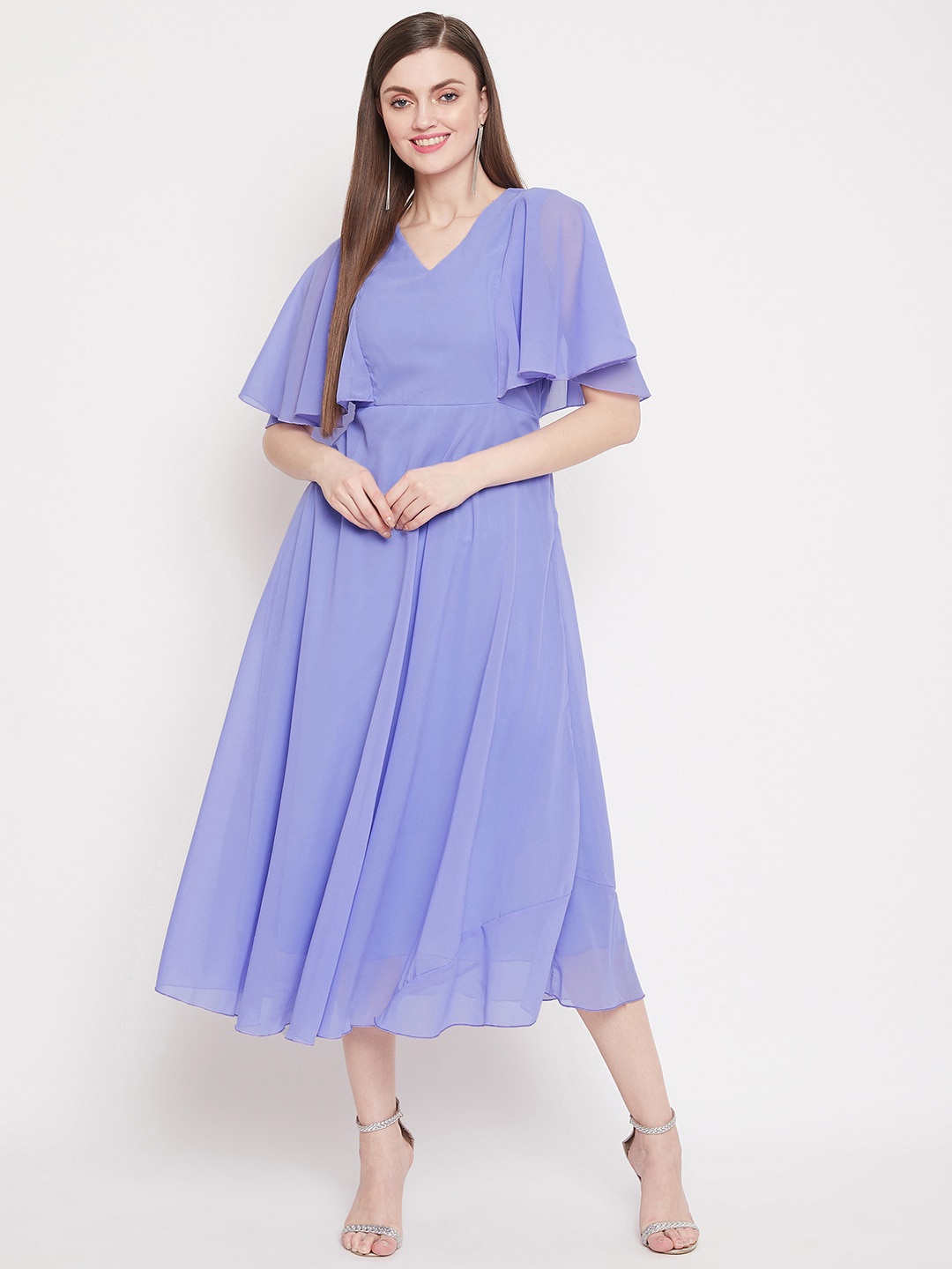 

HELLO DESIGN Blue Solid Georgette Midi Dress