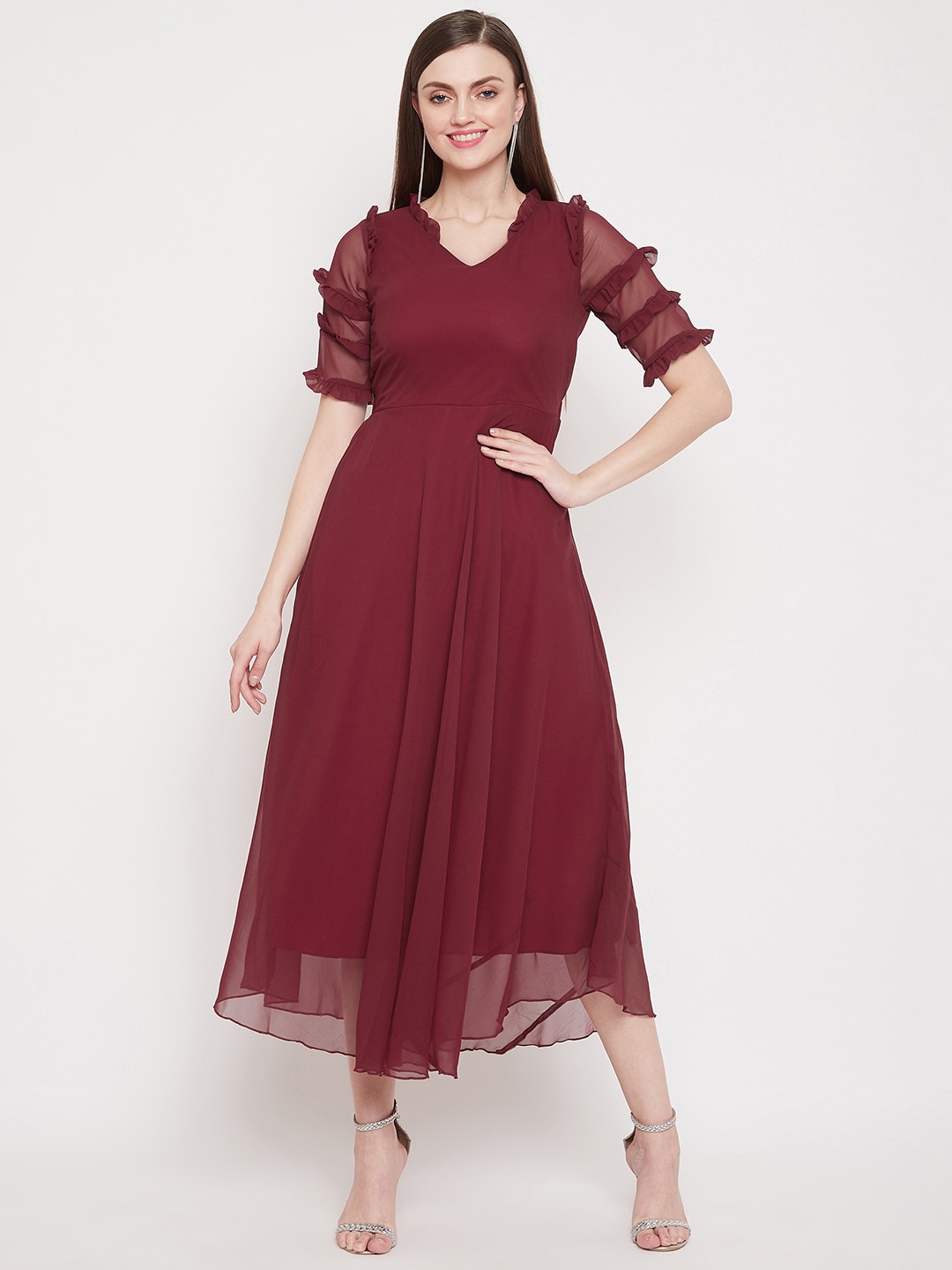 

HELLO DESIGN Maroon Georgette Midi Dress