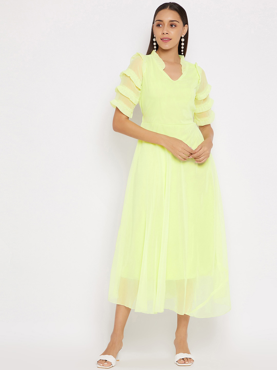 

HELLO DESIGN Yellow Solid Georgette Midi Dress