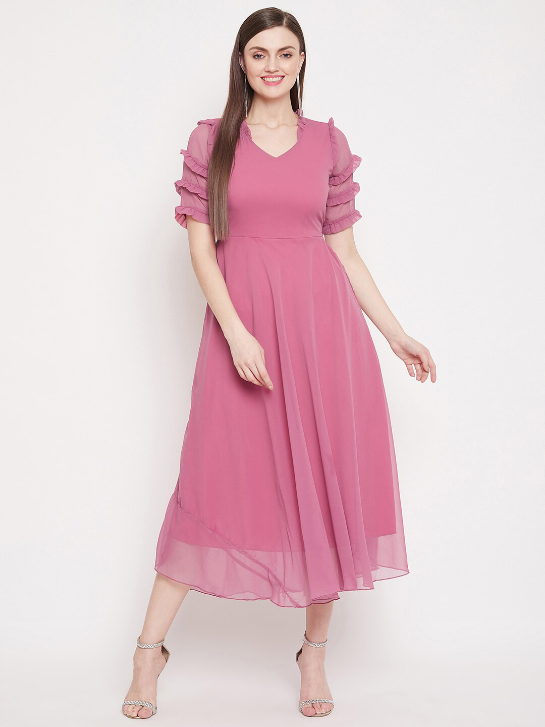 

HELLO DESIGN Pink Georgette A-Line Maxi Dress