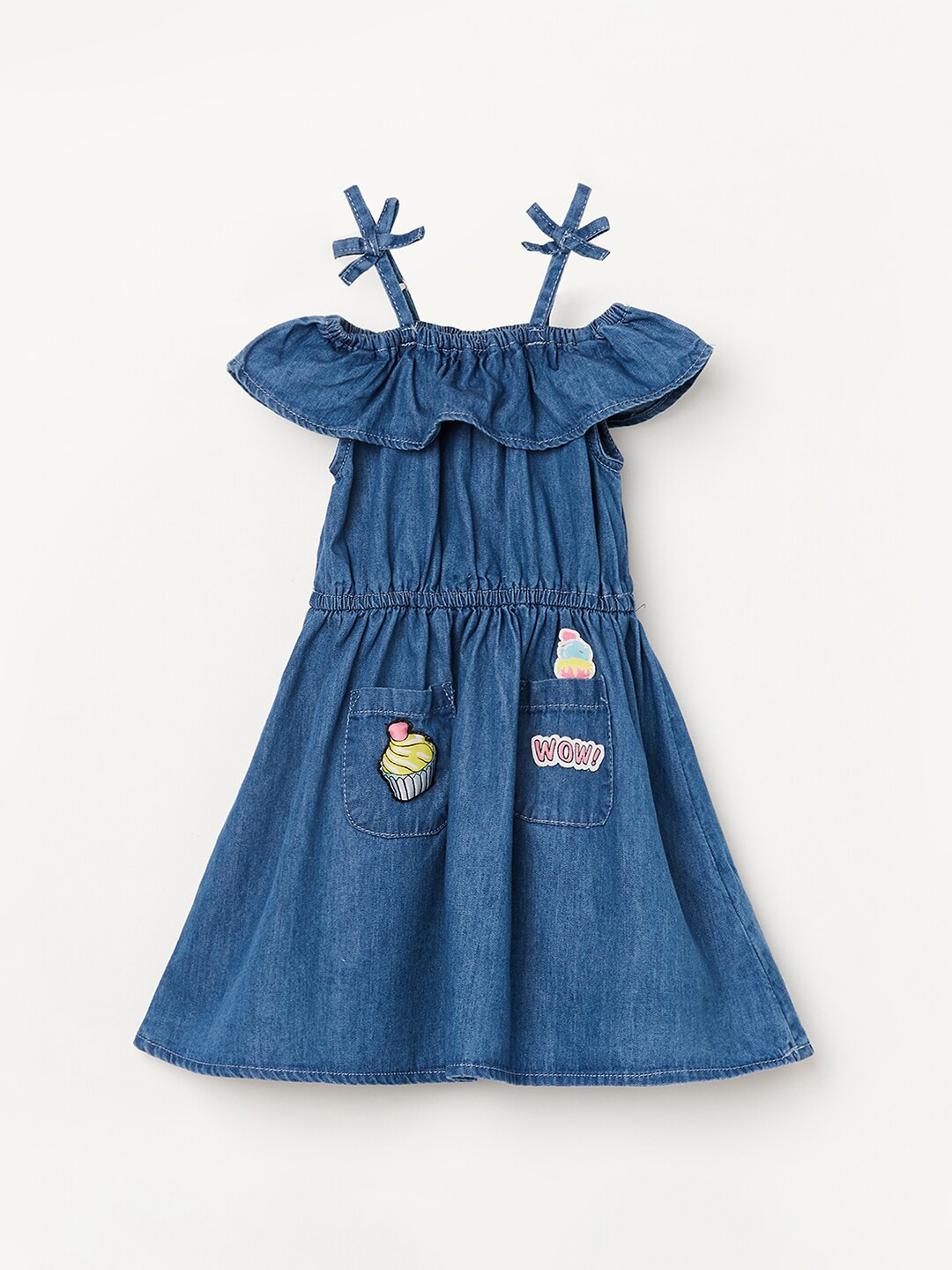 

Juniors Girls Blue Applique Cotton Dress