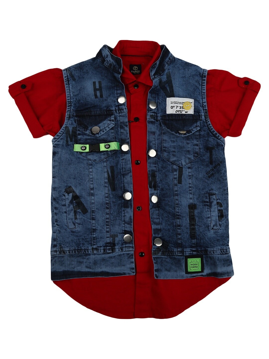 

V-Mart Boys Red Classic Printed Twill Cotton Casual Shirt