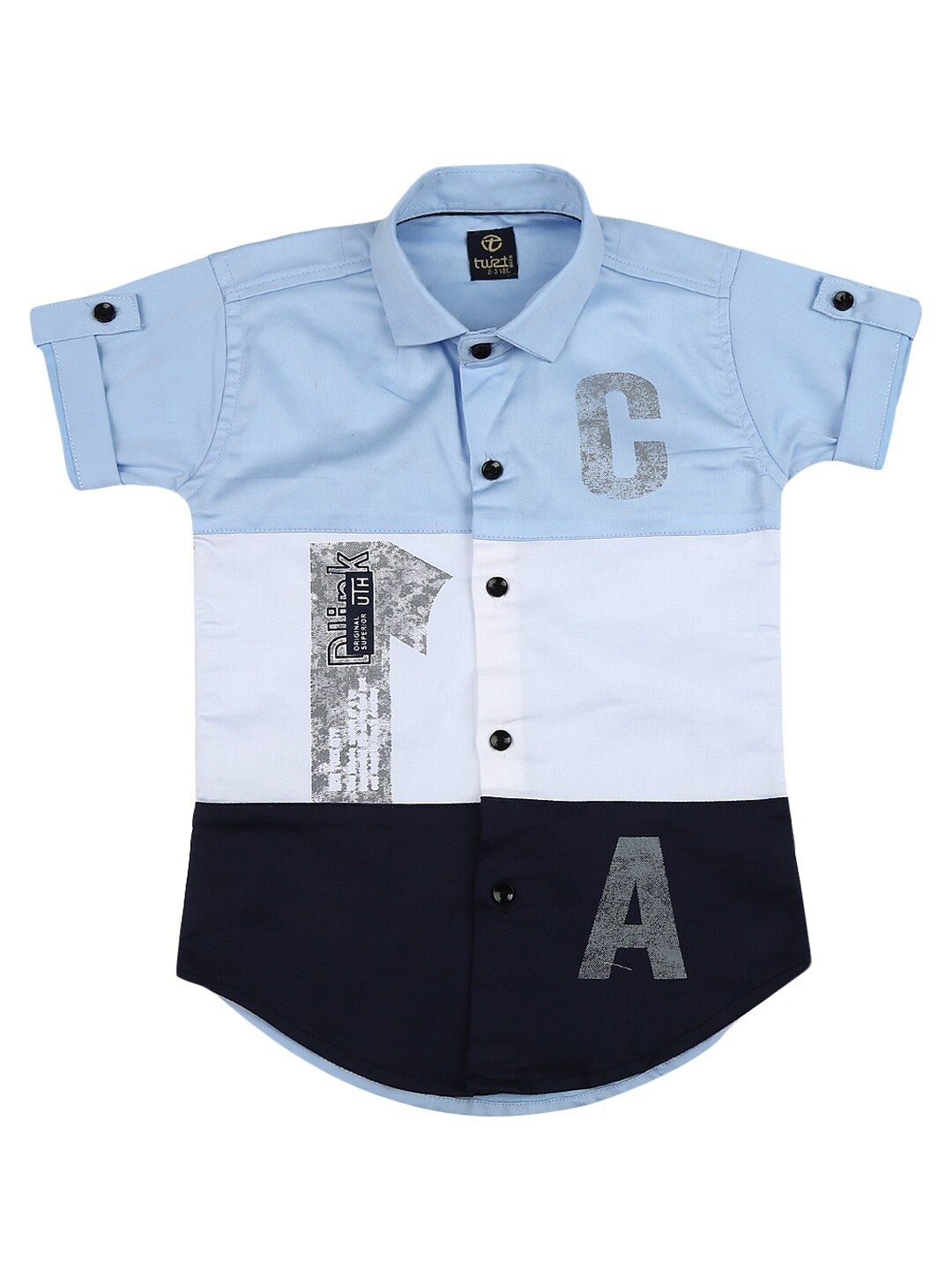 

V-Mart Boys Blue & White Colourblocked Satin Classic Casual Shirt