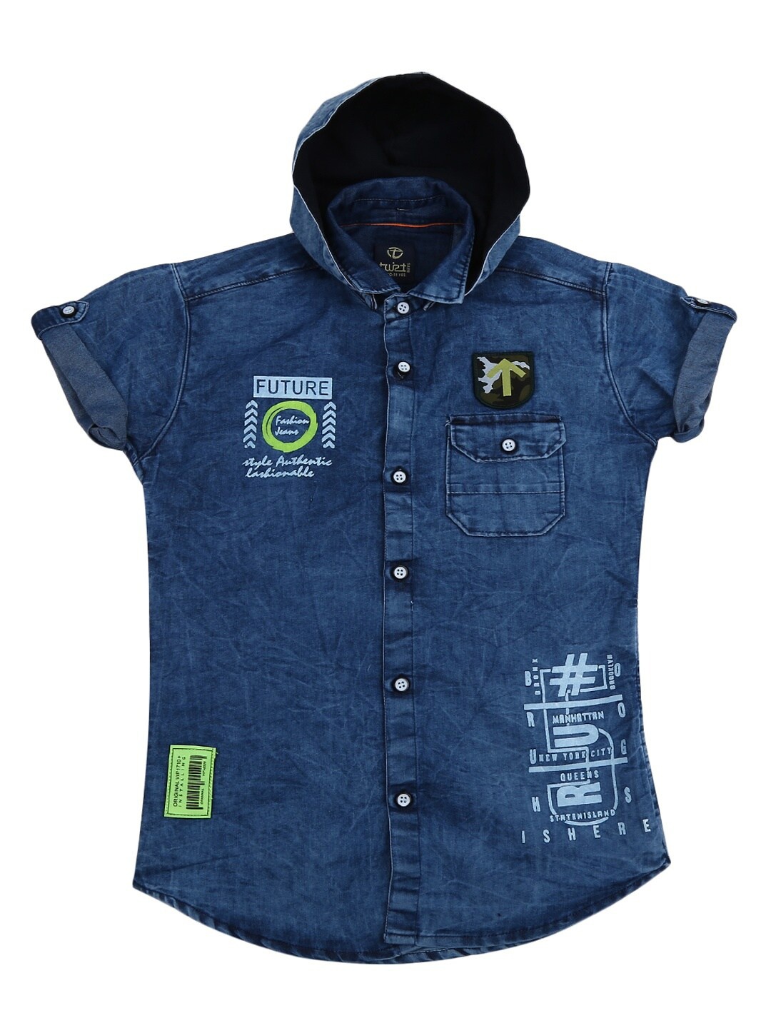 

V-Mart Boys Blue Hooded Denim Classic Casual Shirt
