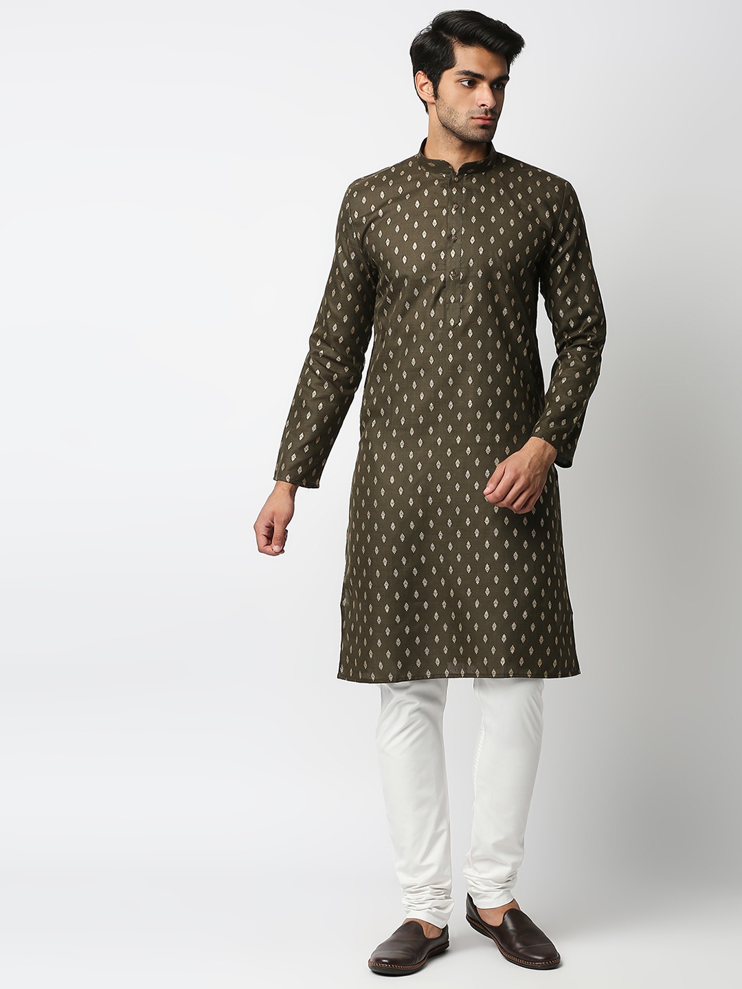 

MEWAR Men Grey & White Ethnic Motifs Printed Kurta