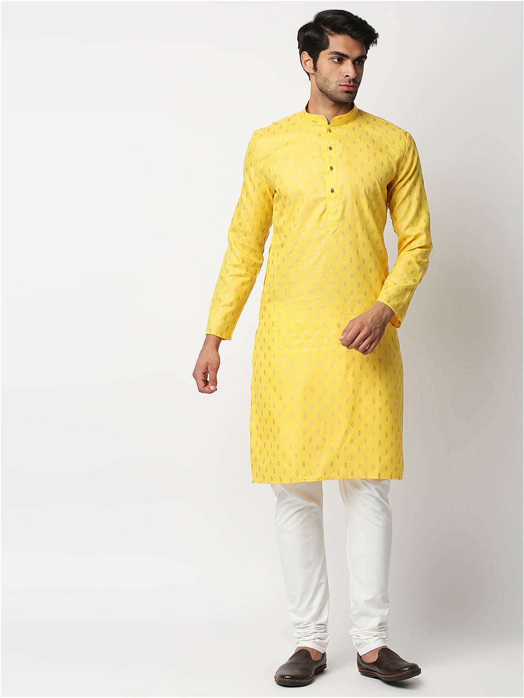 

MEWAR Men Yellow & Silver Ethnic Motifs Printed Kurta