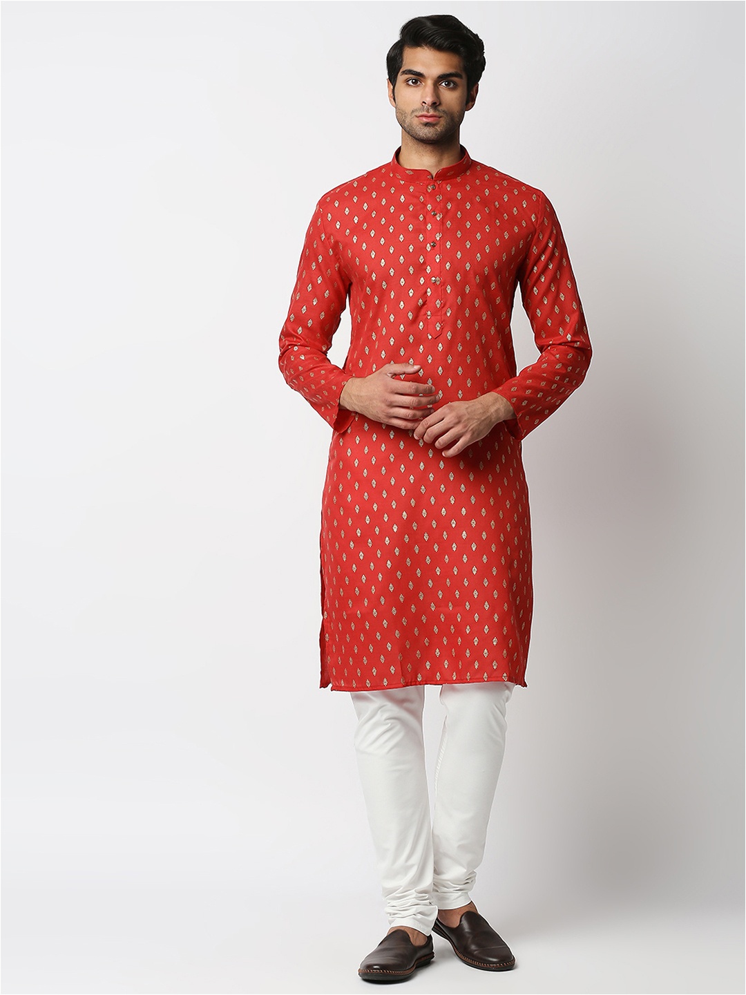 

MEWAR Men Red Ethnic Motifs Kurta