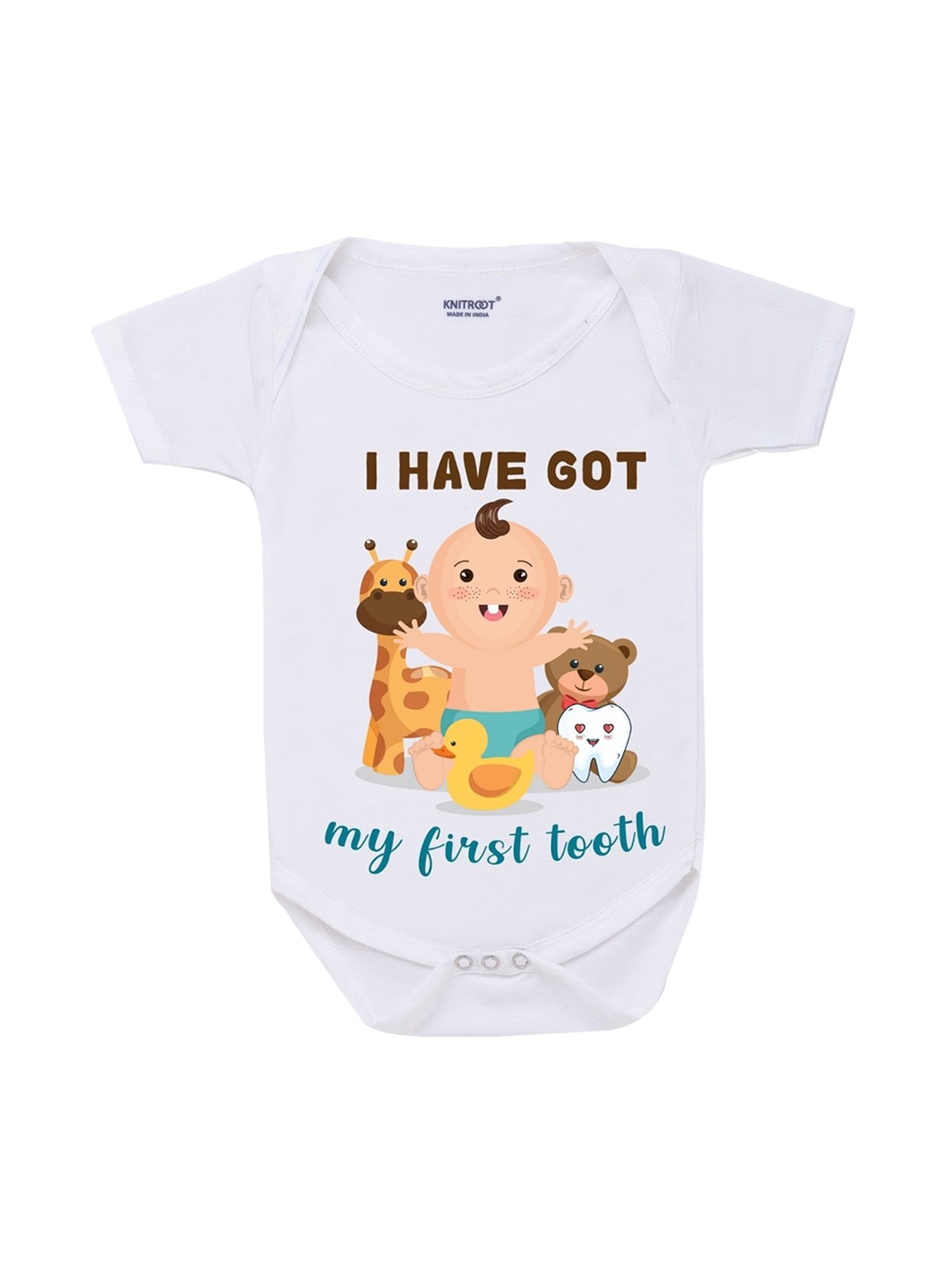 

KNITROOT Infant Kids White Graphic Printed Cotton Bodysuit