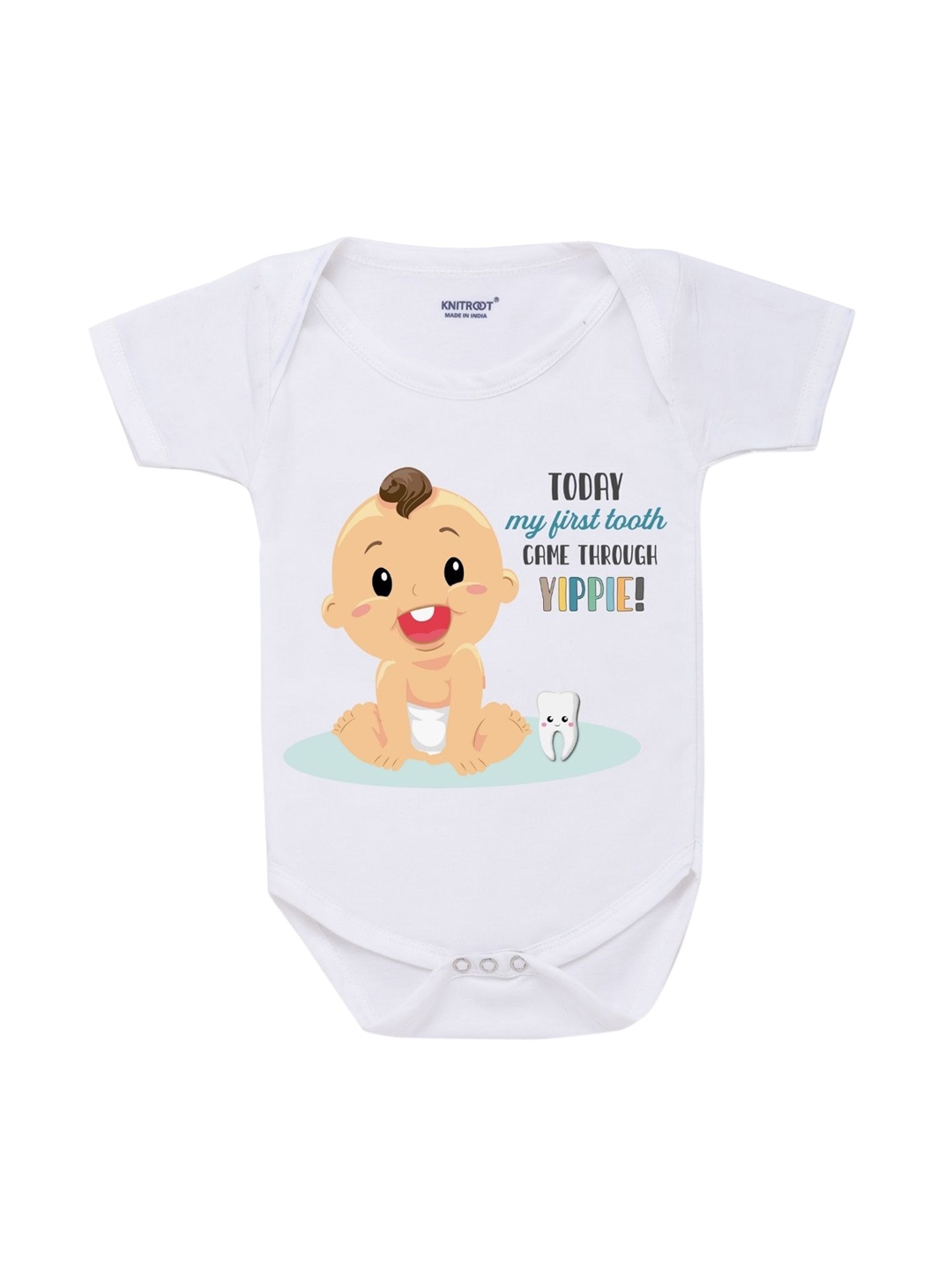 

KNITROOT Infants White Printed Cotton Bodysuit