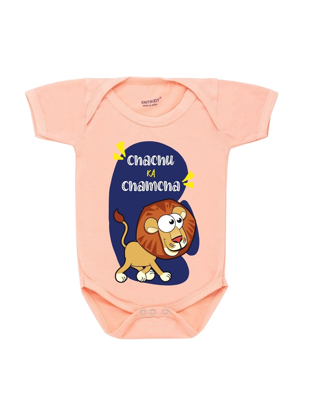 

KNITROOT Infant Kids Peach Coloured Printed Cotton Bodysuit