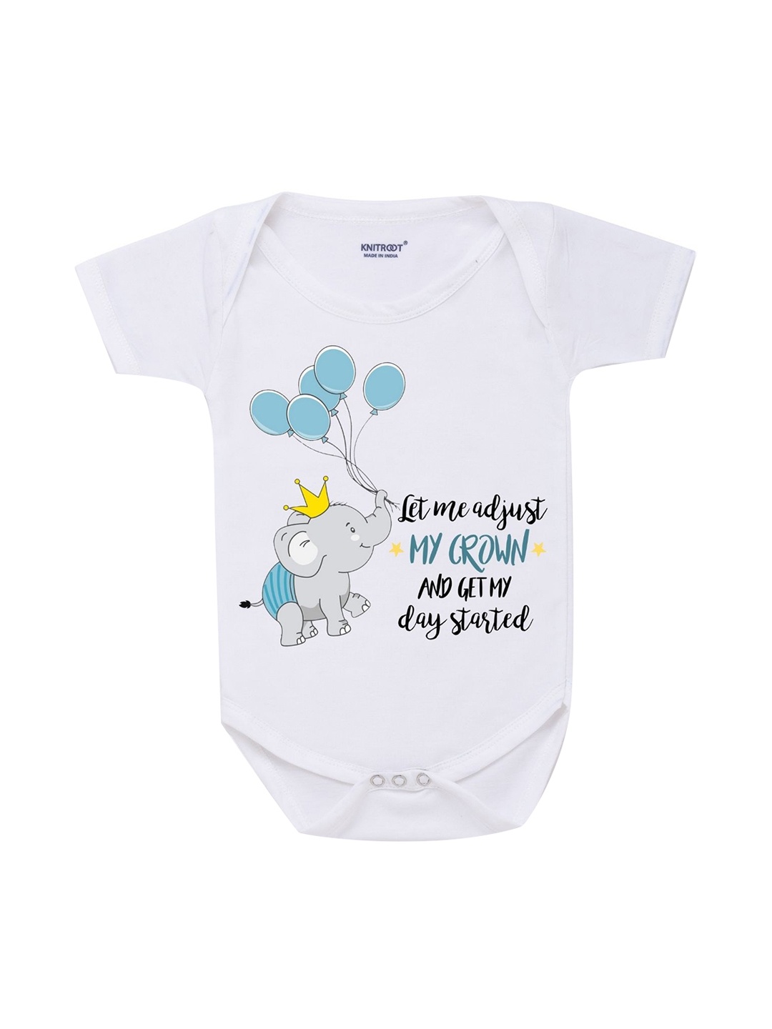 

KNITROOT Infant Kids White Printed Cotton Bodysuit