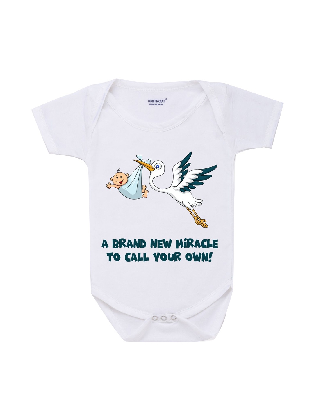 

KNITROOT Infant Kids White Graphic Printed Cotton Bodysuit