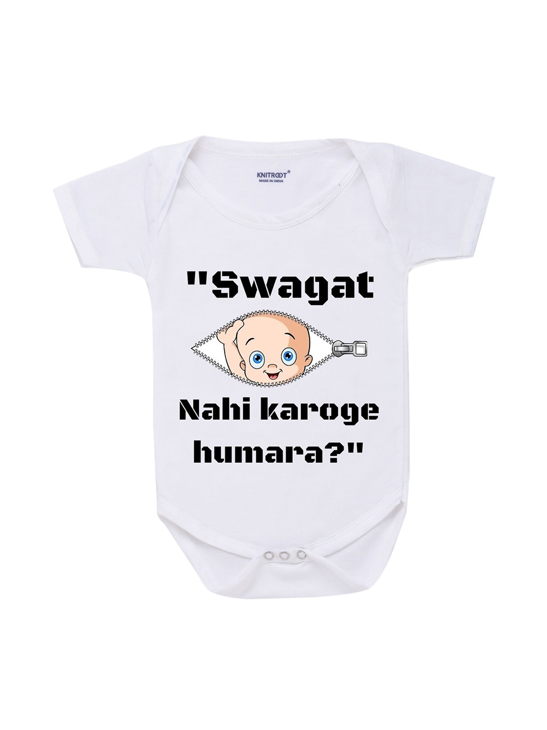 

KNITROOT Infant Kids White Printed Cotton Bodysuit