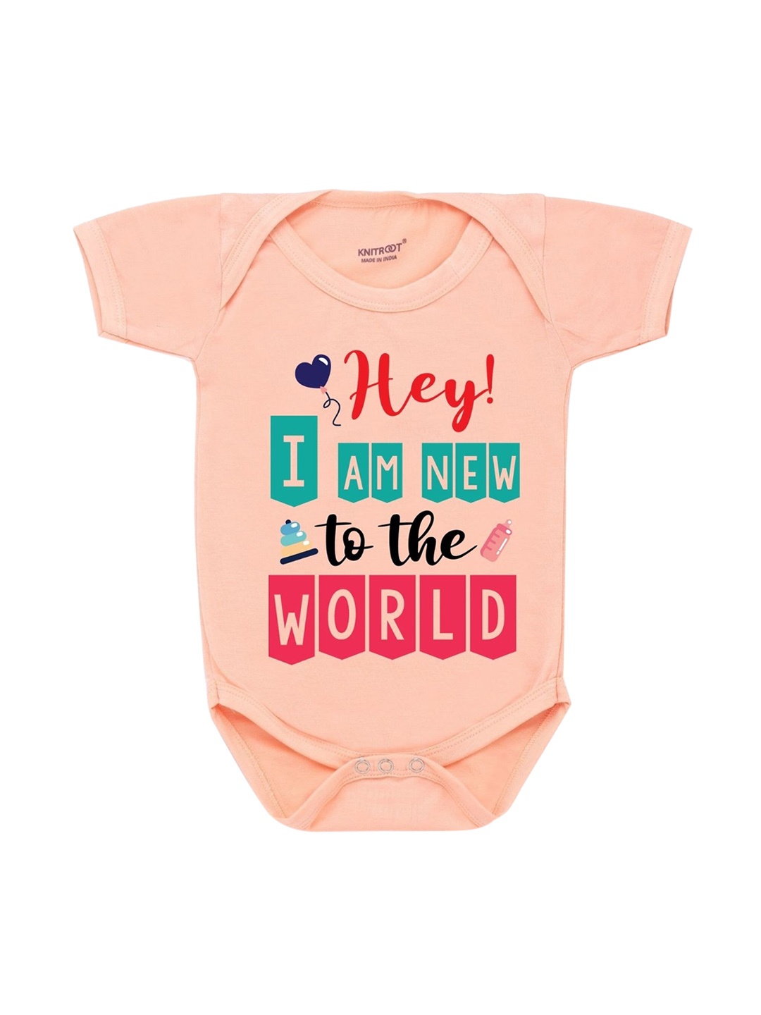 

KNITROOT Kids Peach Graphic Printed Pure Cotton Bodysuits
