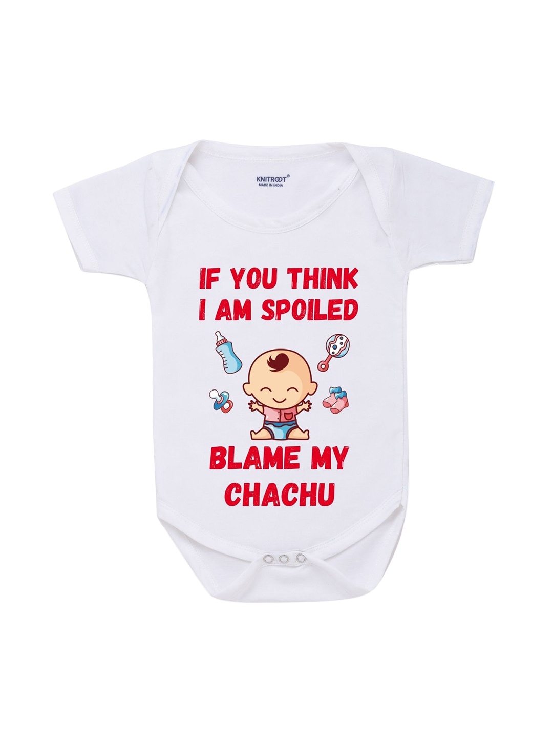 

KNITROOT Infants White Printed Cotton Bodysuit
