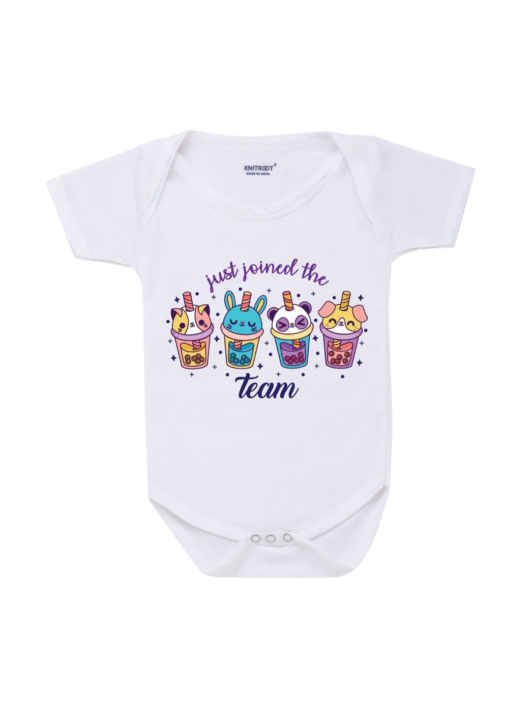 

KNITROOT Infant Kids White Printed Cotton Bodysuit