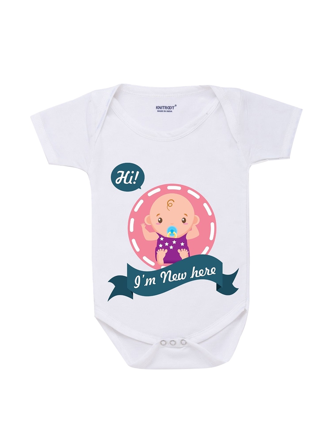 

KNITROOT Infant Kids White Graphic Printed Cotton Bodysuit