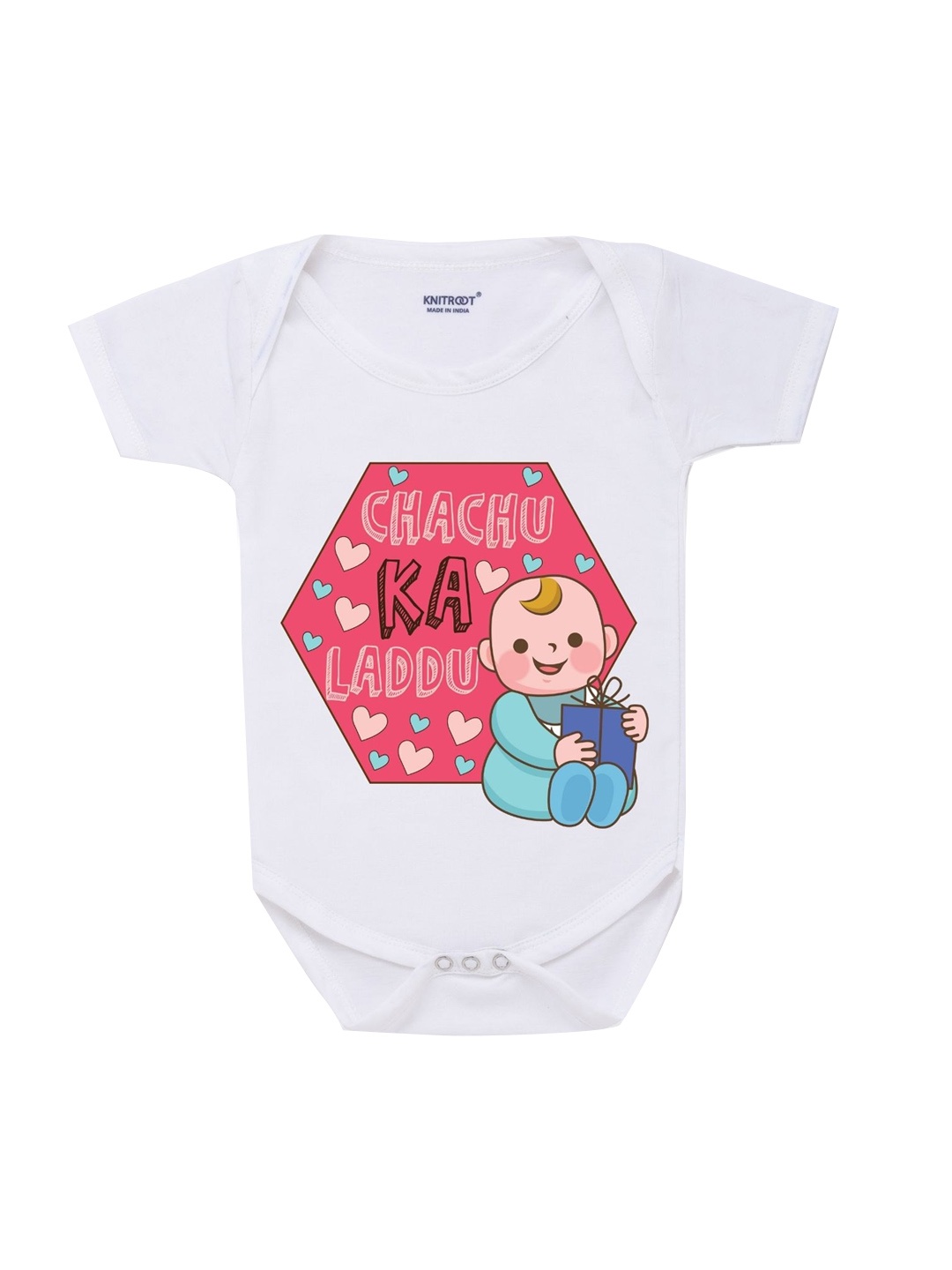 

KNITROOT Infant Kids White Printed Cotton Bodysuit
